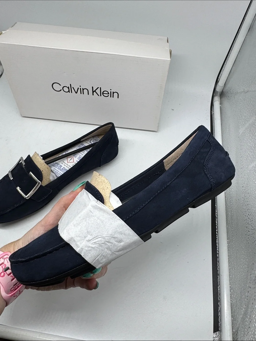 Calvin Klein Navy Blue Suede Lydia Loafers Size‎ 6